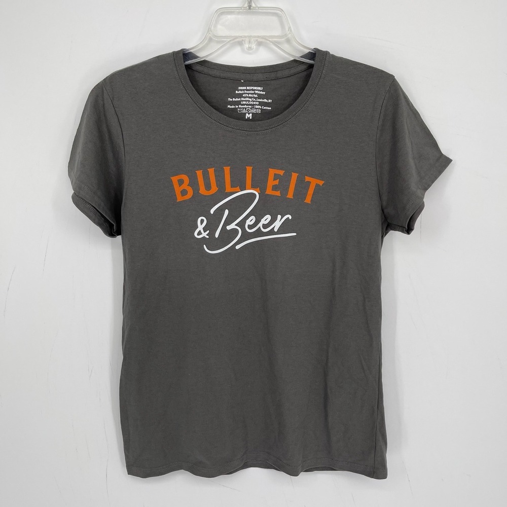 Bulleit Women's Gray Graphic Bulleit & Beer T-Shirt Size Medium